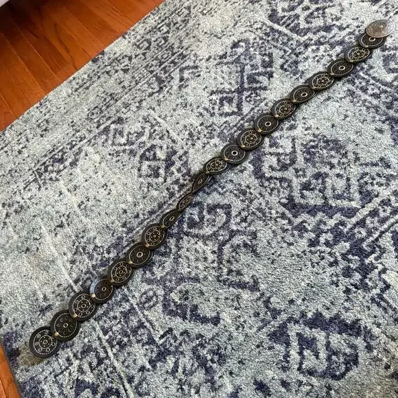 Vintage Western Leather Bohemian Festival Women’s Belt Silver Medallion Summer - Picture 2 of 10